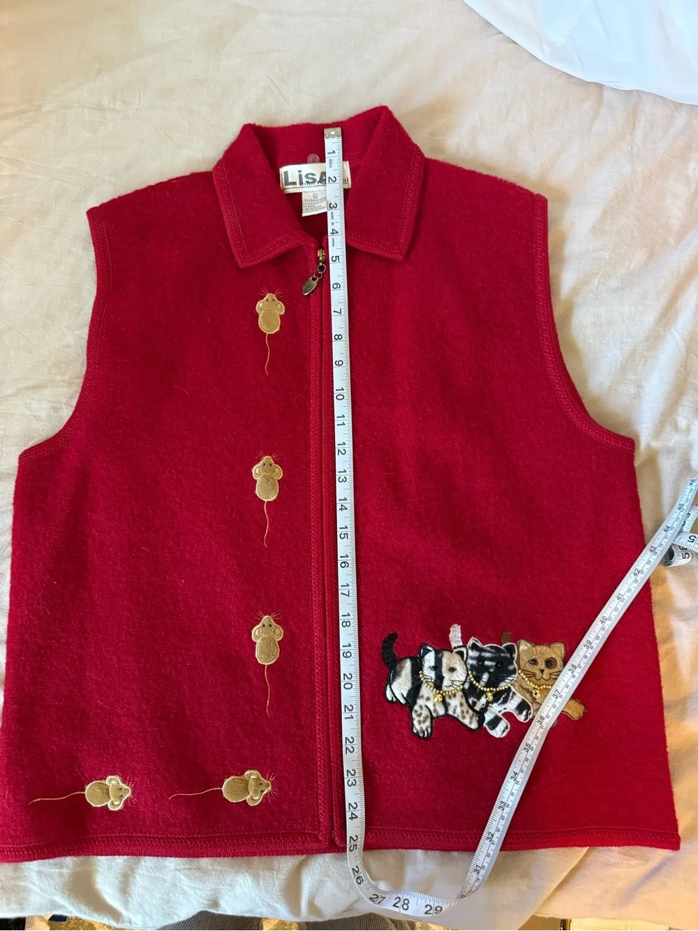 Lisa international Red Embroidered Cat Zip-Front Pet Vest